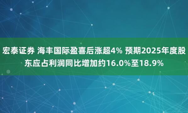 宏泰证券 海丰国际盈喜后涨超4% 预期2025年度股东应占利润同比增加约16.0%至18.9%
